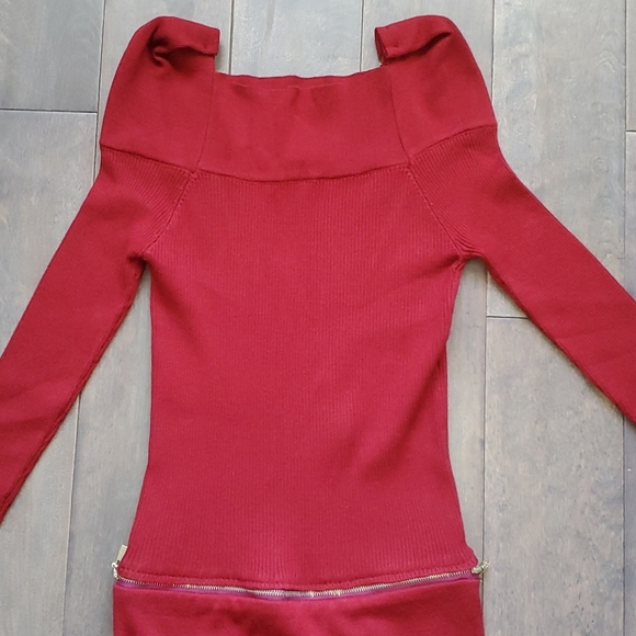 Brand New Red Ribbed Boatneck Sweater Dress - Picture 3 of 3